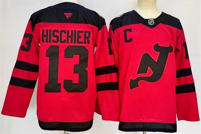 Men%27s New Jersey Devils #13 Nico Hischier Red 2024-25 With C Patch Stitched Hockey Jersey
